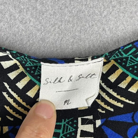 Silk Salt Journey Maxi Wrap Dress Women Medium Geometric Peacock Artsy Tribal - Picture 8 of 16